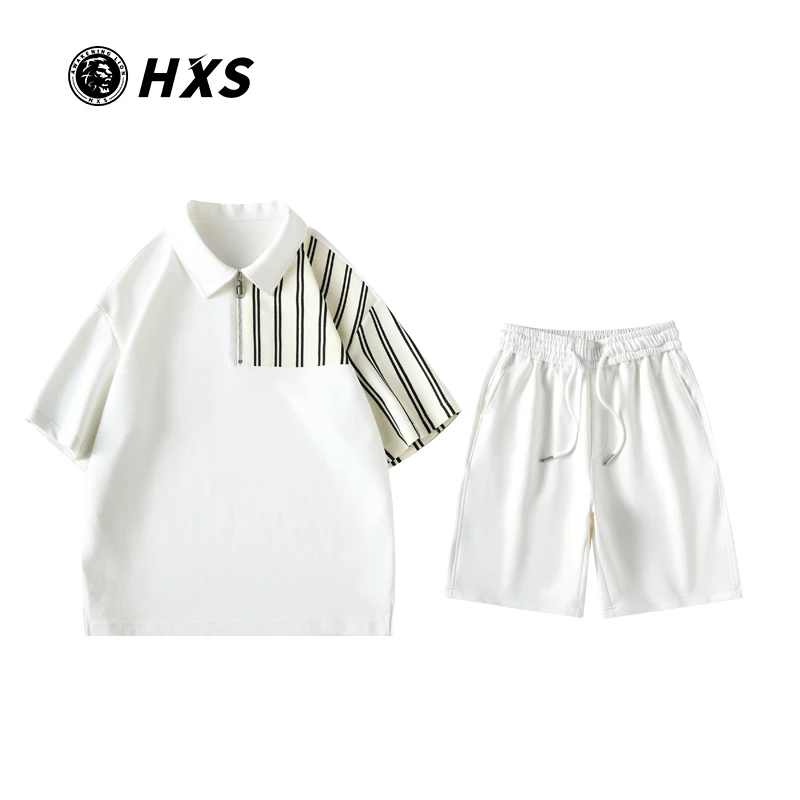 芳姐/夏季男新款拼接设计POLO衫短袖男宽松半袖翻领搭配短裤