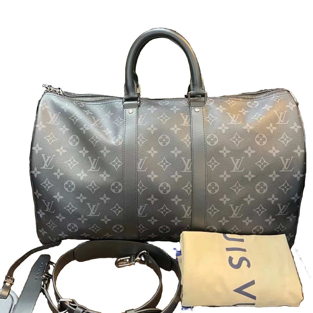 99新 LouisVuitton/路易威登 灵灵子/LV 55旅行袋黑武士/芯片款