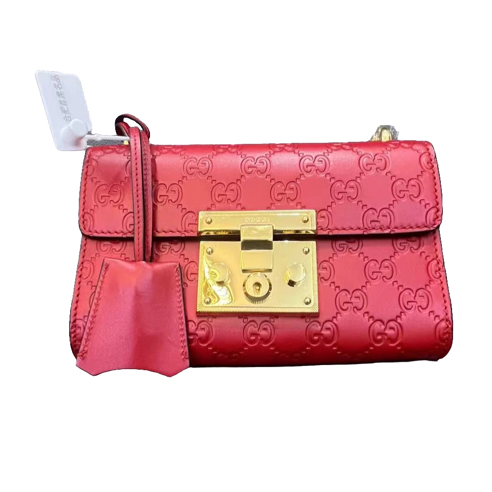 95新 GUCCI/古驰 灵灵子/GUCCI月光宝盒98新红色压纹/斜跨包