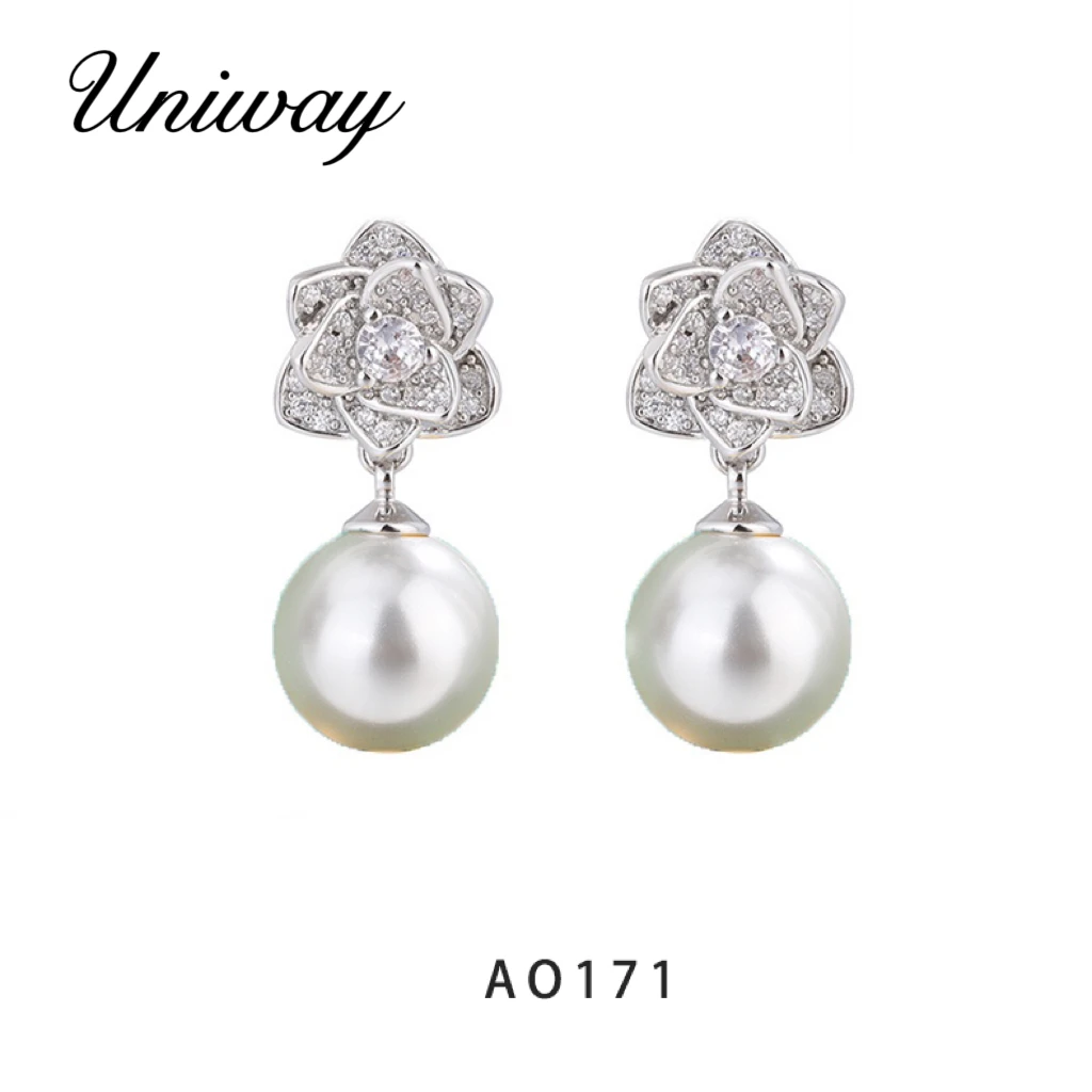 合金仿珍珠耳饰 山茶花仿珍珠耳环小香风轻奢【A0171】