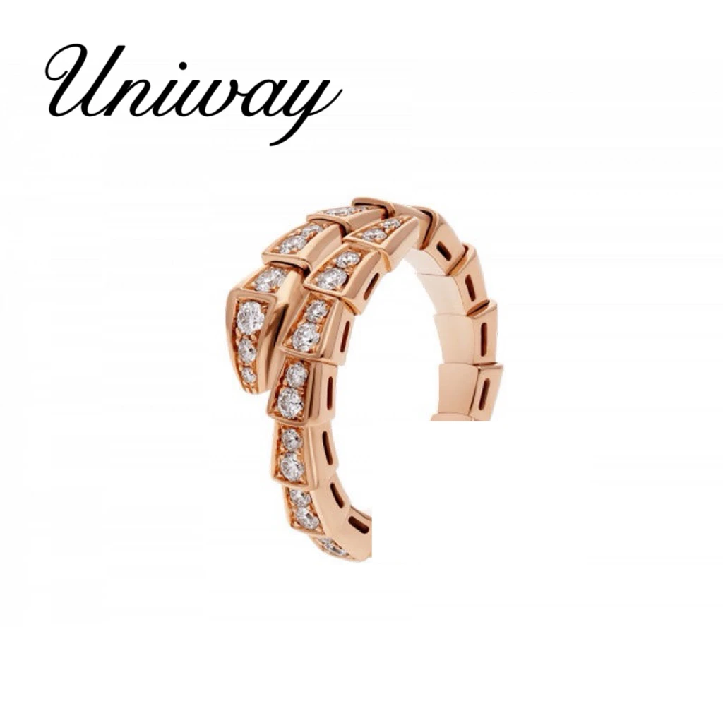 925银戒指 【Uniway】蛇骨百搭灵蛇S925银戒指细版满钻