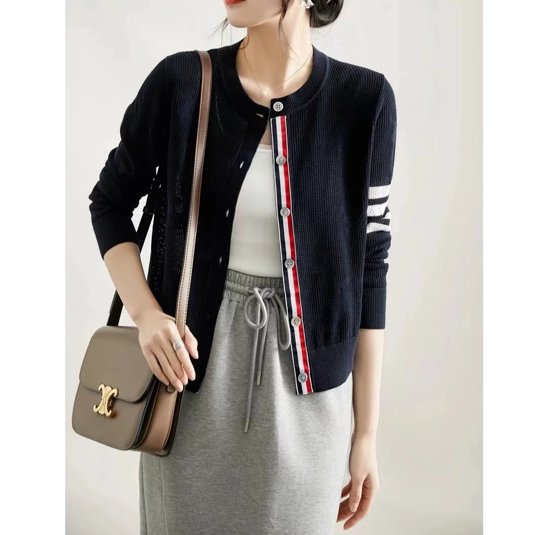 百搭拼接简约韩系镂空透气针织开衫