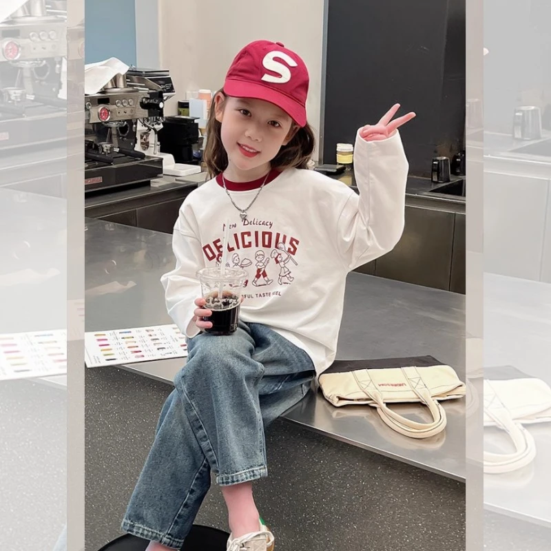 2025春装新款儿童长袖T恤弹力棉女童洋气打底衫中小童装上衣