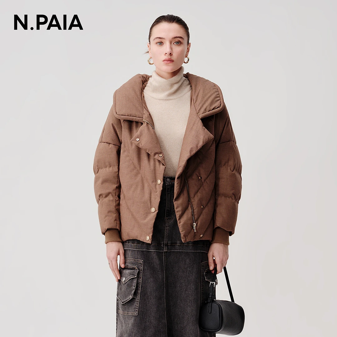 【白鹅绒】恩派雅秋季廓形感外套翻领式插肩短款羽绒服XNIIAY105A