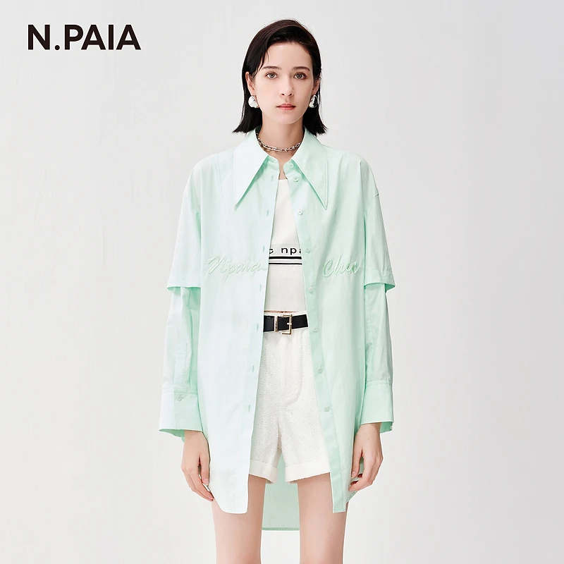 【春日清新】恩派雅2024新款尖领可拆卸袖子上衣宽松衬衫XNJPC2108A