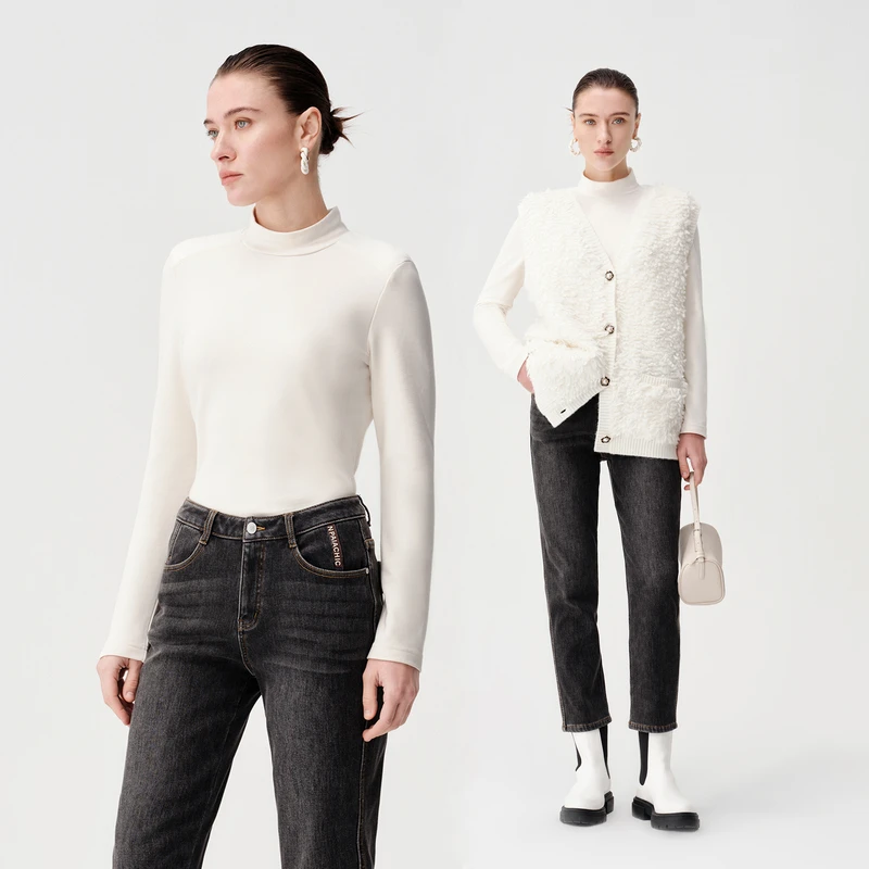 【爆款德绒】恩派雅暖氧吧刺绣logo经典通搭针织打底衫XNIAA5501A