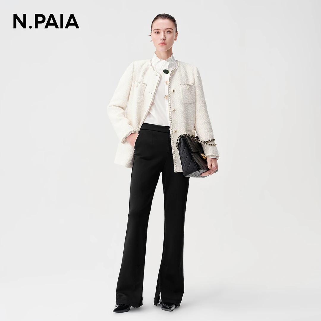 恩派雅2023秋季新款都市摩登极简通勤开叉微喇休闲长裤XNIIA6401B