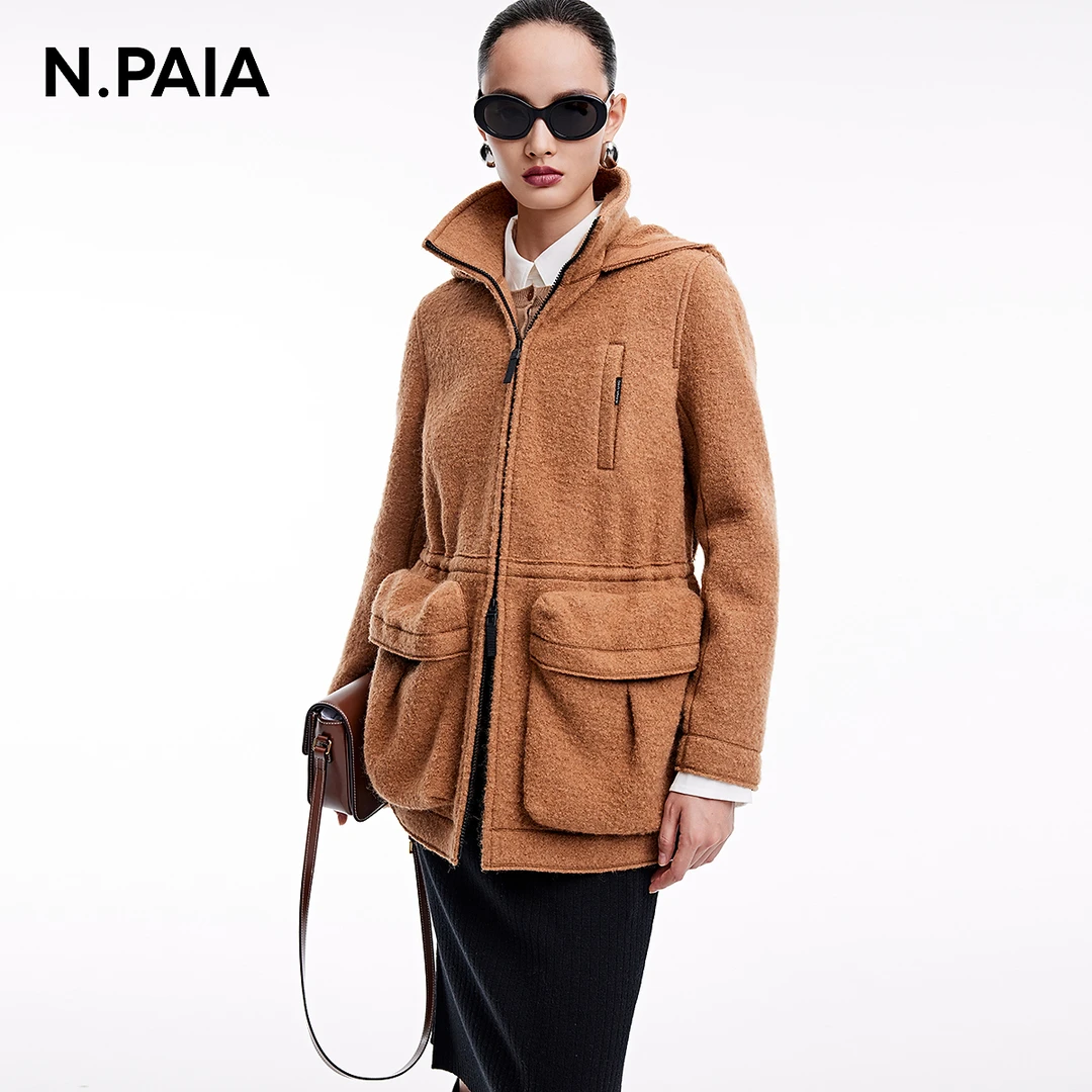 【羊毛圈圈呢】恩派雅2023秋冬松紧腰廓形宽松毛呢外套XNIAW1205A