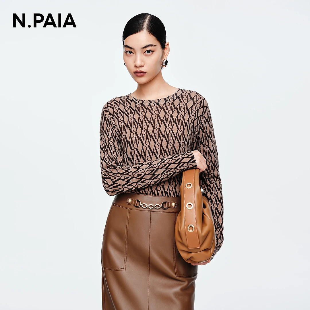 【水溶羊毛】恩派雅2023秋冬印花毛针织打底衫XNIAW9512A