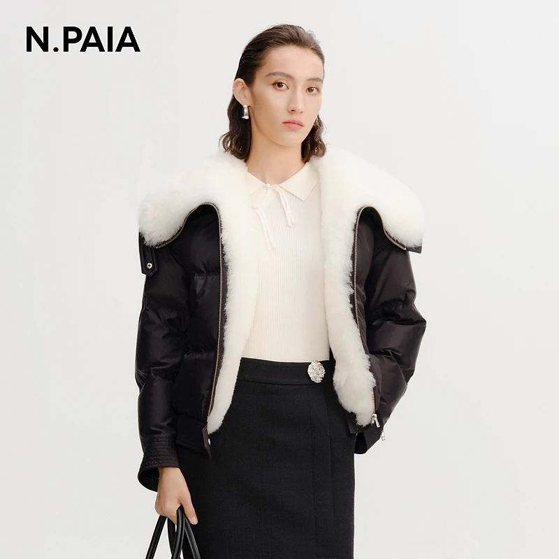 恩派雅新款大翻毛领包裹式外套羽绒服XNIIAY111A