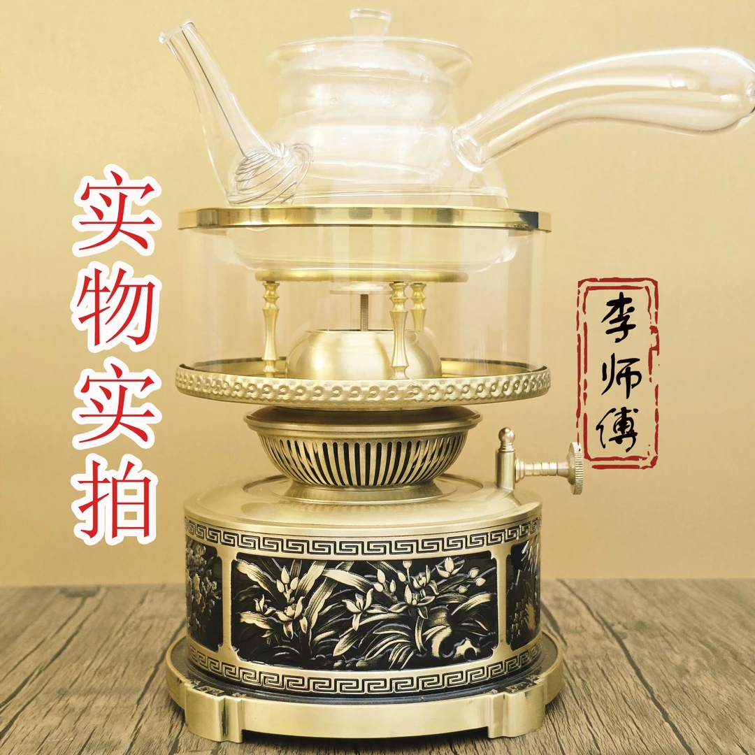 新款潮汕家用空气茶灯纯黄铜中式灯烧水煮茶炉潮汕灯厂家直销茶炉