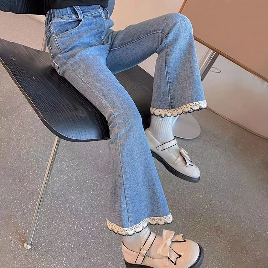 童装春秋新款洋气女童牛仔裤中大童时尚微喇裤小女孩外穿显瘦长裤