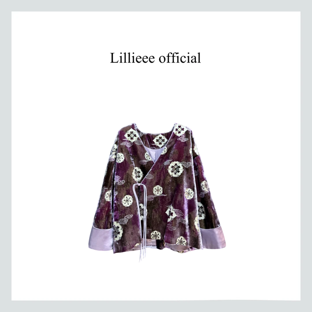Lillieee-云梦泽 新中式国风复古设计感时尚轻奢桔梗紫色外套