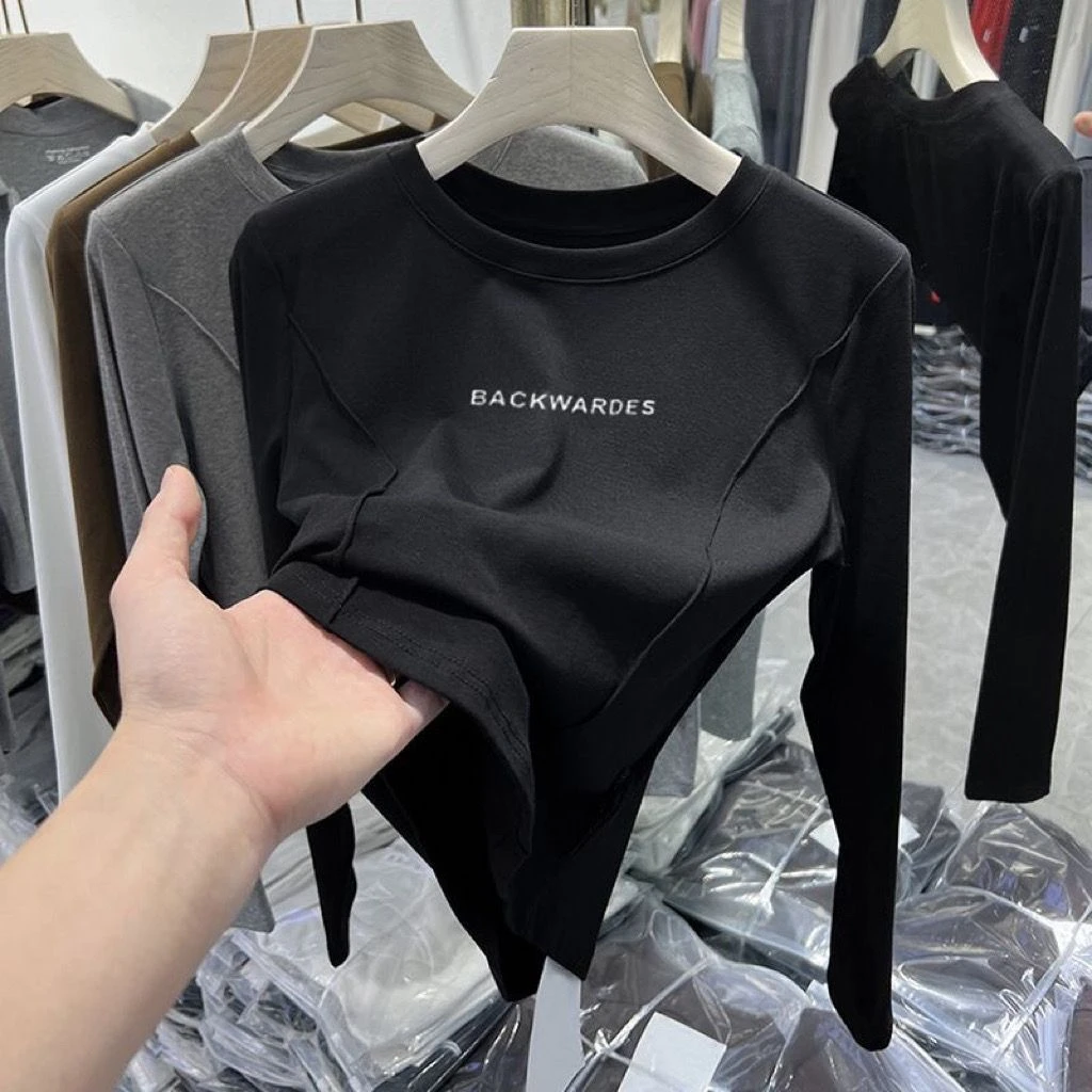 莫代尔棉春秋欧货修身显瘦长袖t恤女大码内搭百搭上衣打底衫外穿