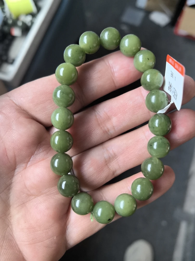 和田玉手串俄罗斯碧玉卡10单圈手链福利款