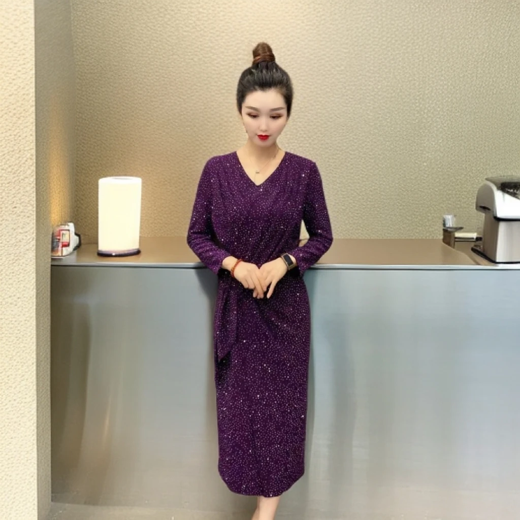 238206设计师时尚气质显瘦洋气轻奢修身女装连衣裙收腰大码妈妈装