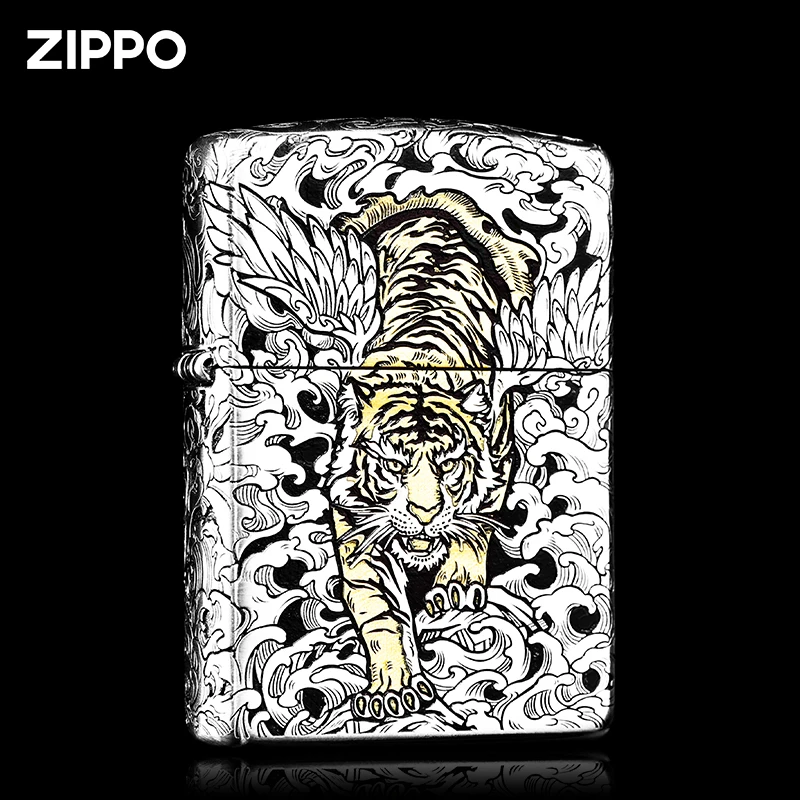 ZIPPO打火机正版 镀银加厚盔甲-如虎添翼 原装浮雕防风送男士礼物