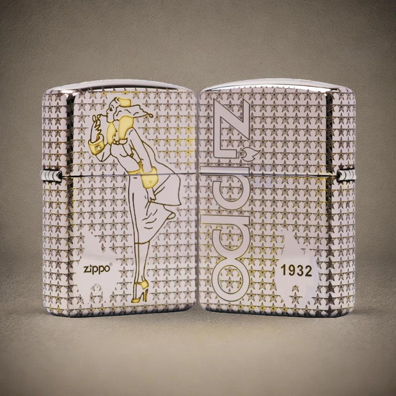 ZIPPO【清风】双色雕刻五星风女 盔甲打火机 KF