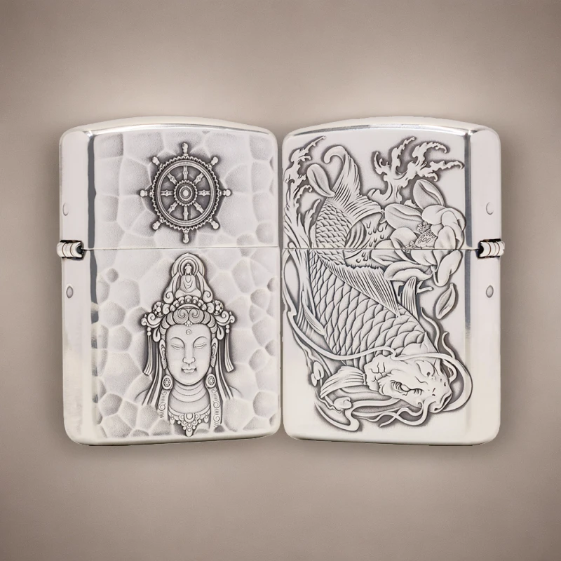 ZIPPO【蚊版】镀银观心龙鱼 盔甲打火机 KF-FD