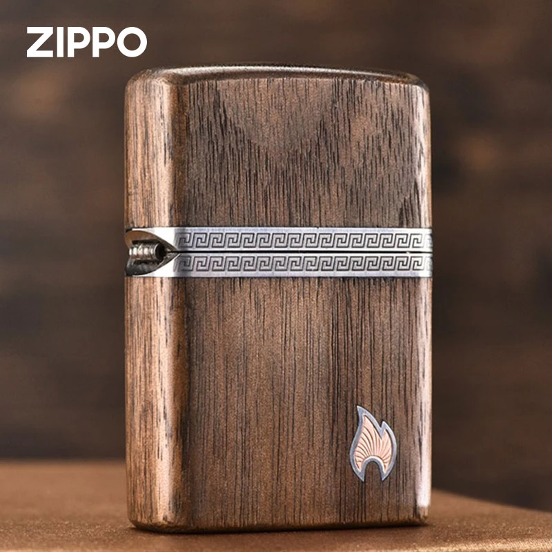 ZIPPO/之宝打火机正版实木套壳回形纹个性定制送男士七夕礼物PWJ1