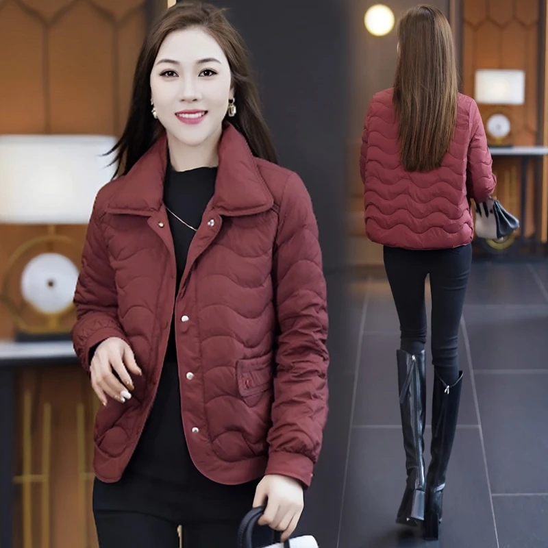 轻薄保暖羽绒棉服女2024年秋冬季新款翻领时尚洋气小个子修身外套