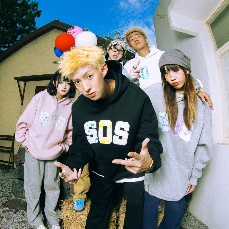 SOSTINE「基础logo 贴布绣格纹」美式复古连帽卫衣男女宽松情侣装