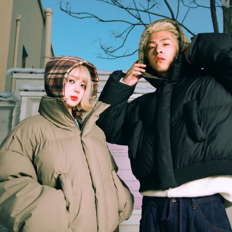 SOSTINE冬季加厚棉服男女美式cleanfit格纹连帽复古PU皮棉衣外套