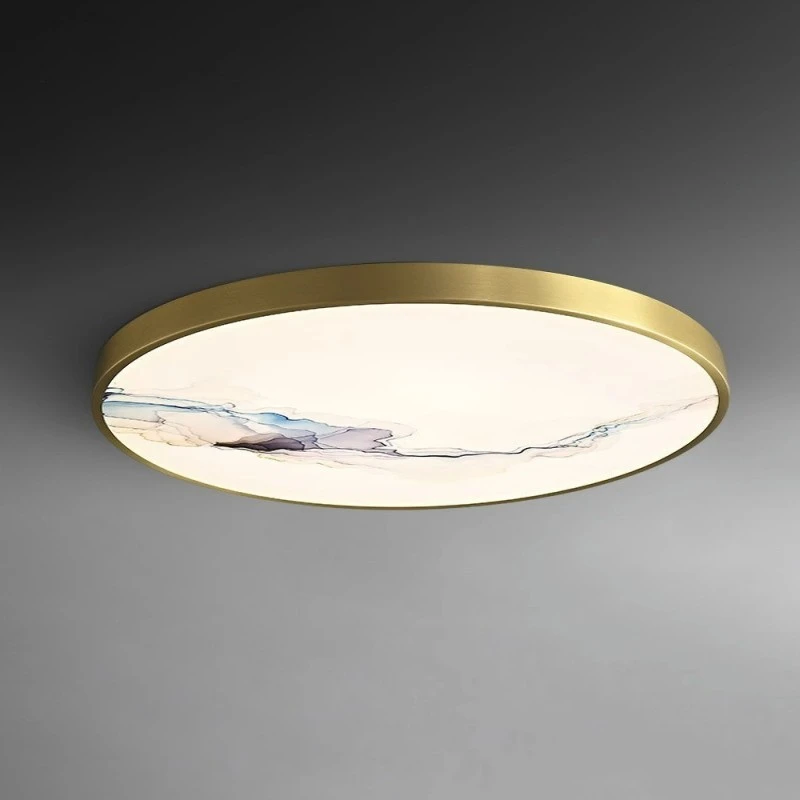 全铜新中式吸顶灯轻奢中国风客厅卧室家用圆形超薄设计过道吸顶灯