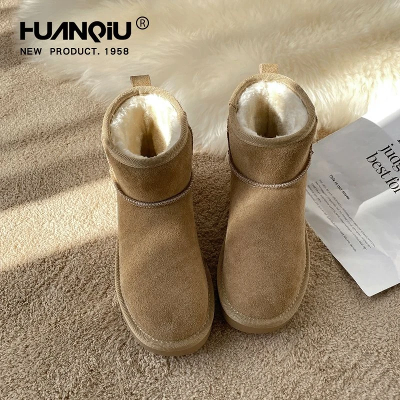 环球真皮雪地靴女款冬季2024新款加绒加厚皮毛一体棉鞋厚底靴子女