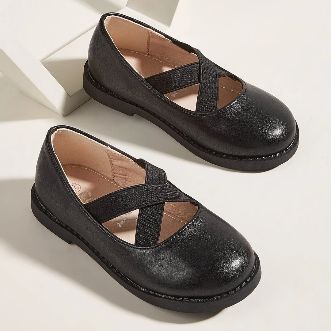 358-38A女童漆皮面软底防滑学生鞋英伦风格交叉款公主鞋女休闲风