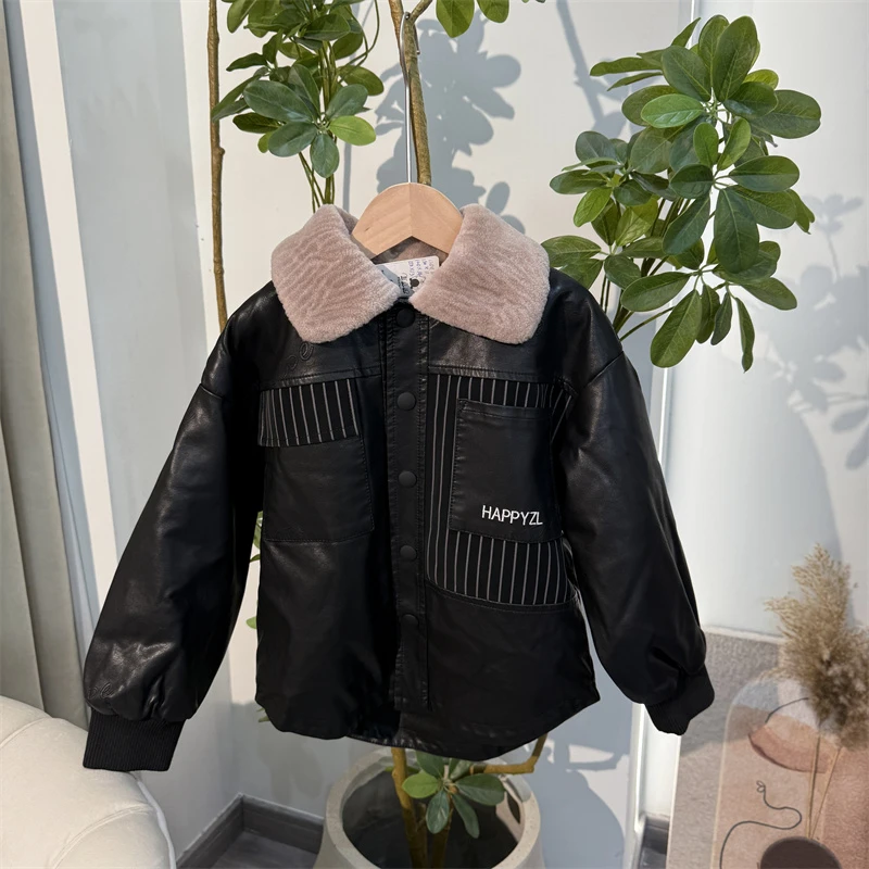 216儿童时尚休闲加绒皮衣外套-8805