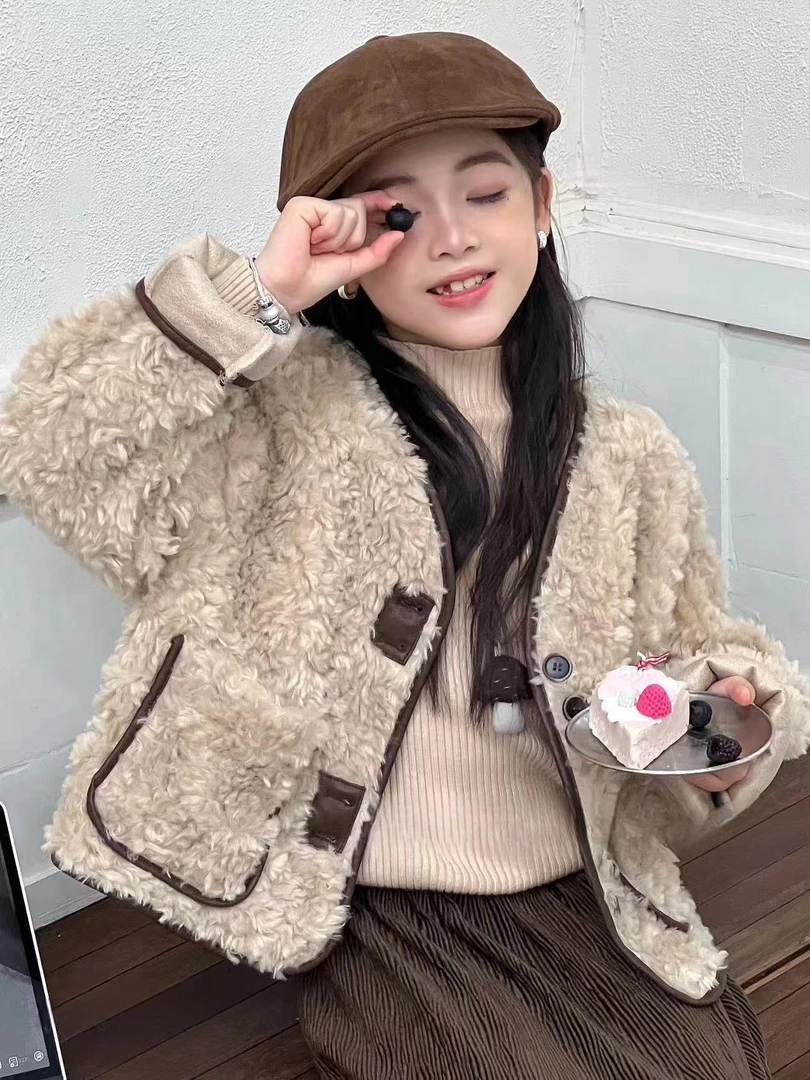 1204儿童时尚休闲皮毛一体外套-3296