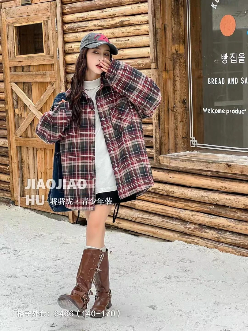 1231【虎】儿童时尚休闲加棉格子外套-6466