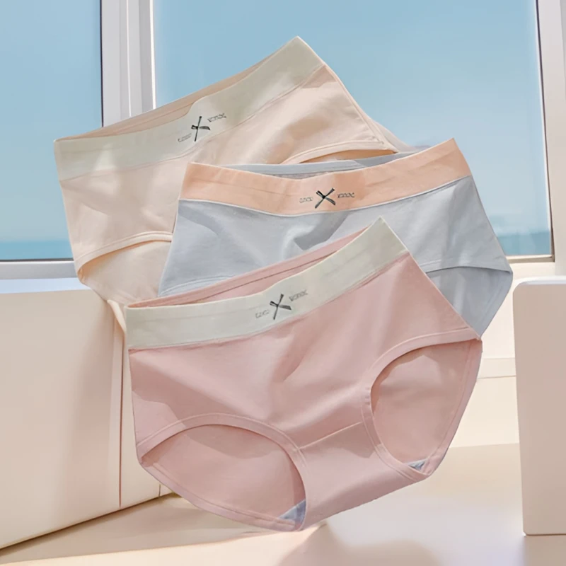 纯棉内裤女100%全棉抗菌女士中腰蝴蝶结舒适拼色透气无痕女士内裤