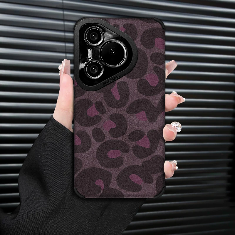 蓝粉豹纹适用华为Pura70/PRO气质手机壳翻毛皮新款复古皮质防摔