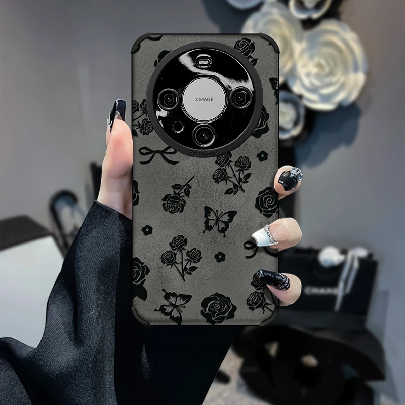 ins花蝶枝高颜值华为mate60pro女全包防摔复古皮质保护壳