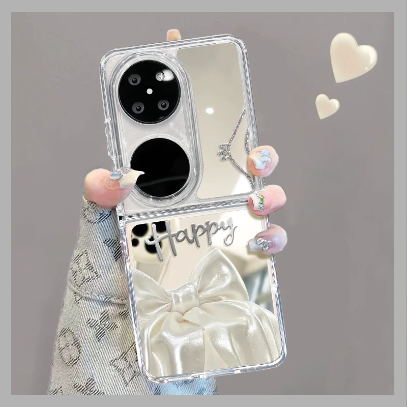 适用华为pocket2丝绒蝴蝶结女款镜面防摔全包折叠手机壳