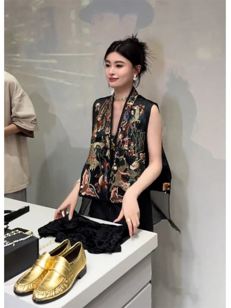 2025年夏季网红新款时尚精致显瘦气质国潮风无袖马甲半身裙套装女