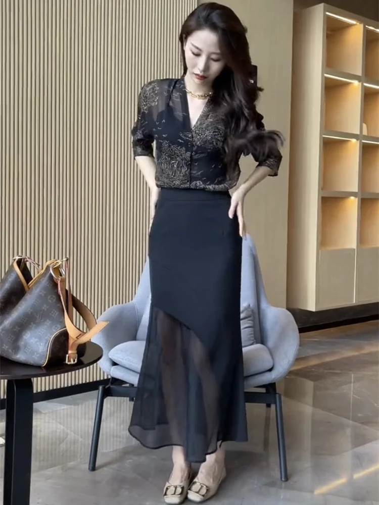 淘宝爆款小个子两件套裙女2025夏季新款微透显瘦防晒衬衫+包臀裙