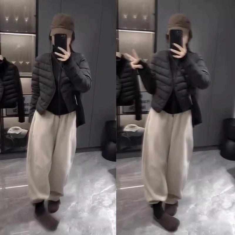 欧货时尚减龄外套女2025冬季新款撞色条格高贵棉服显瘦小衫休闲裤