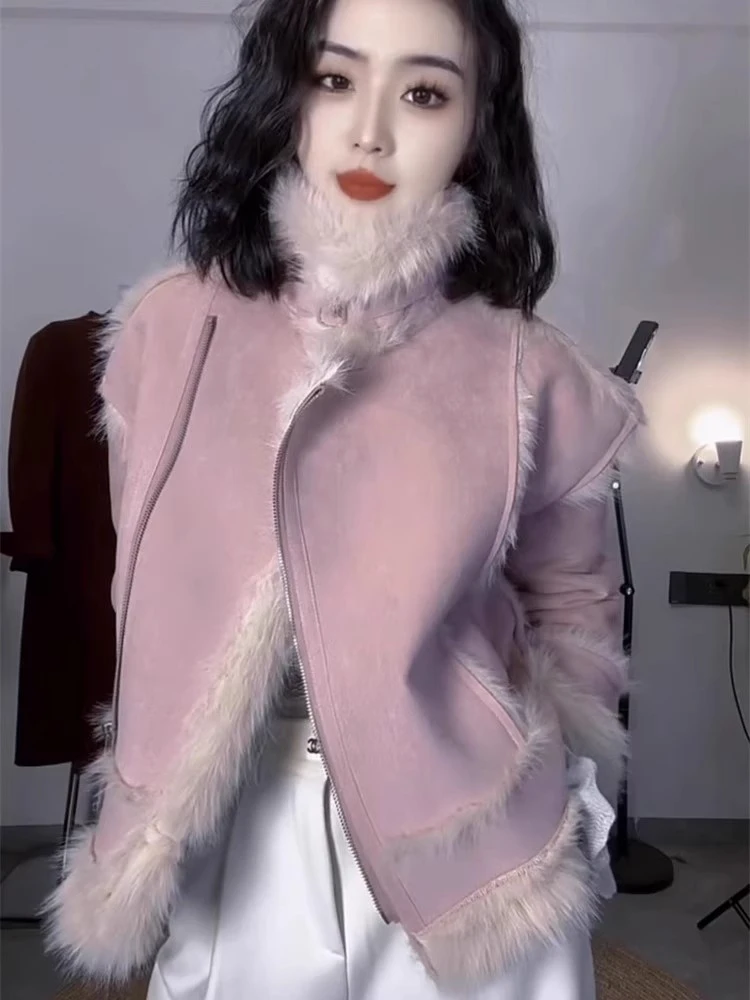 2025年冬季网红新款时尚高端机车服洋气减龄韩版皮毛一体短外套女