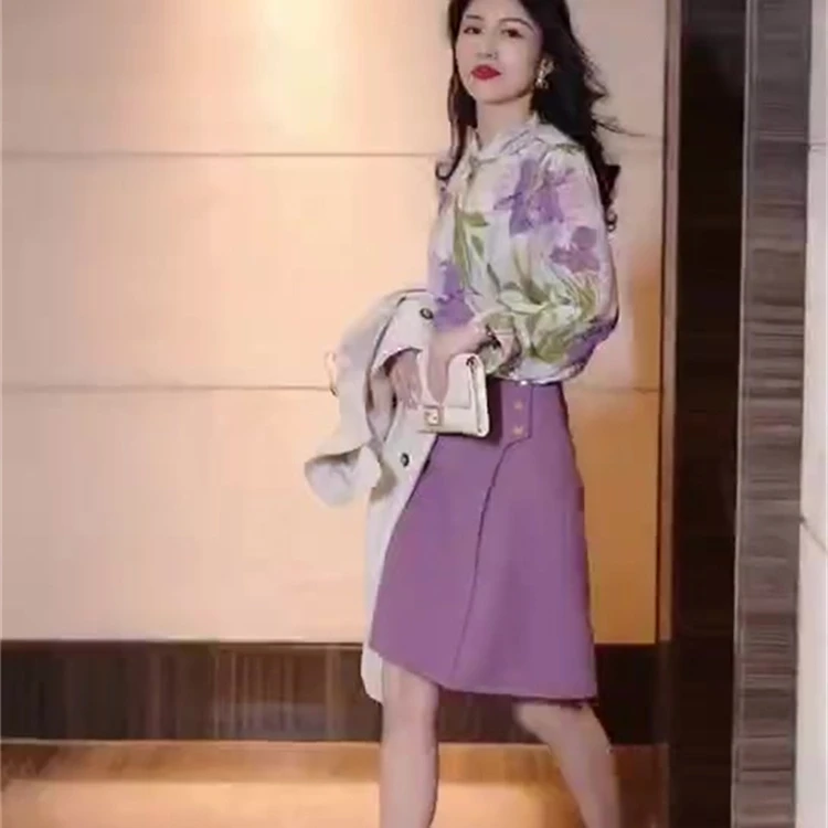 网红爆款时尚套装女2024年夏季新款时髦洋气减龄雪纺衬衫+半身裙