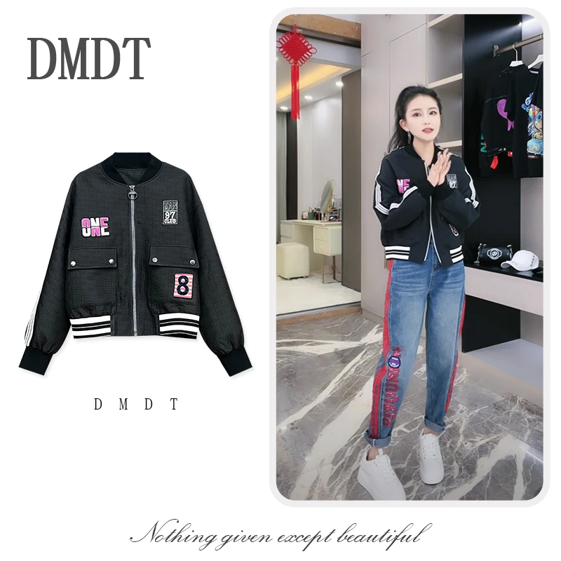 【DMDT潮牌】字母重工刺绣贴章长袖女显瘦休闲百搭圆领外套233W3006