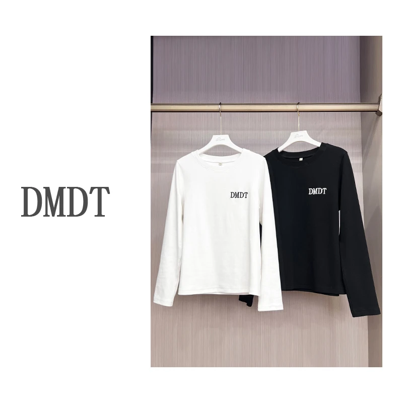 【DMDT潮牌】 重工圆领字母刺绣长袖显瘦百搭休闲时尚女T恤233T3146