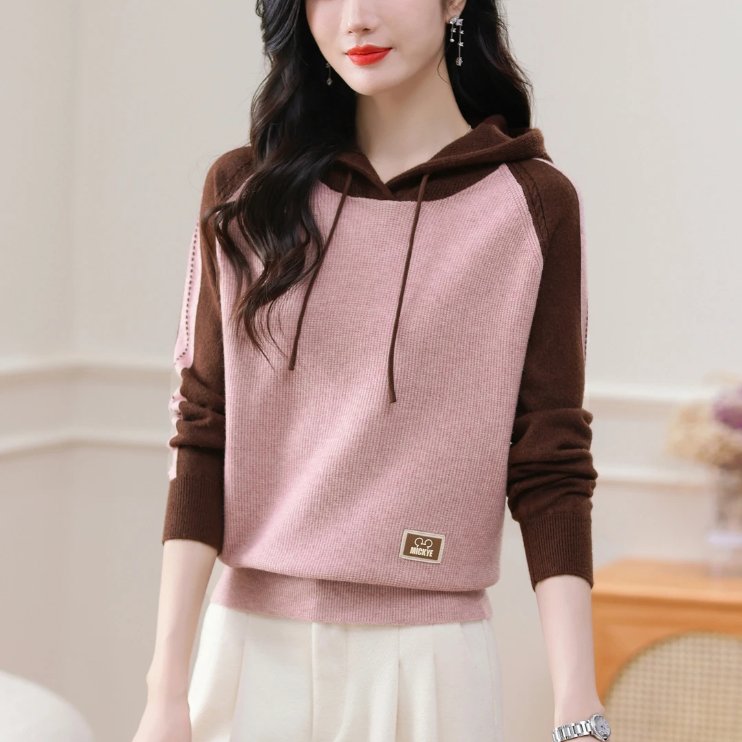秋装洋气连帽套头针织衫春秋新款长袖女士毛衣打底衫内搭洋气上衣