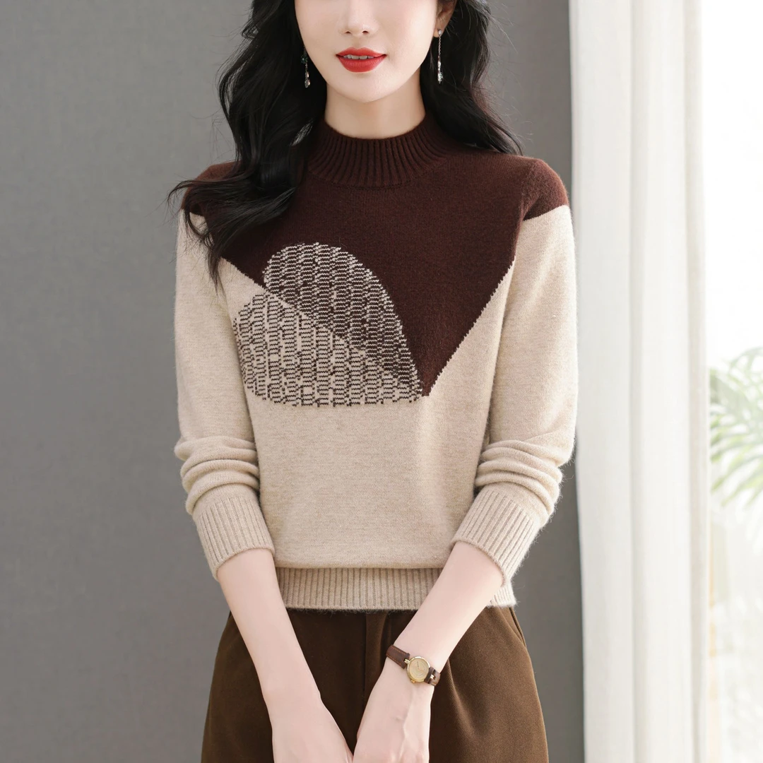 2024秋冬新款半高领简约套头针织衫女士时尚百搭加厚毛衣软糯内搭