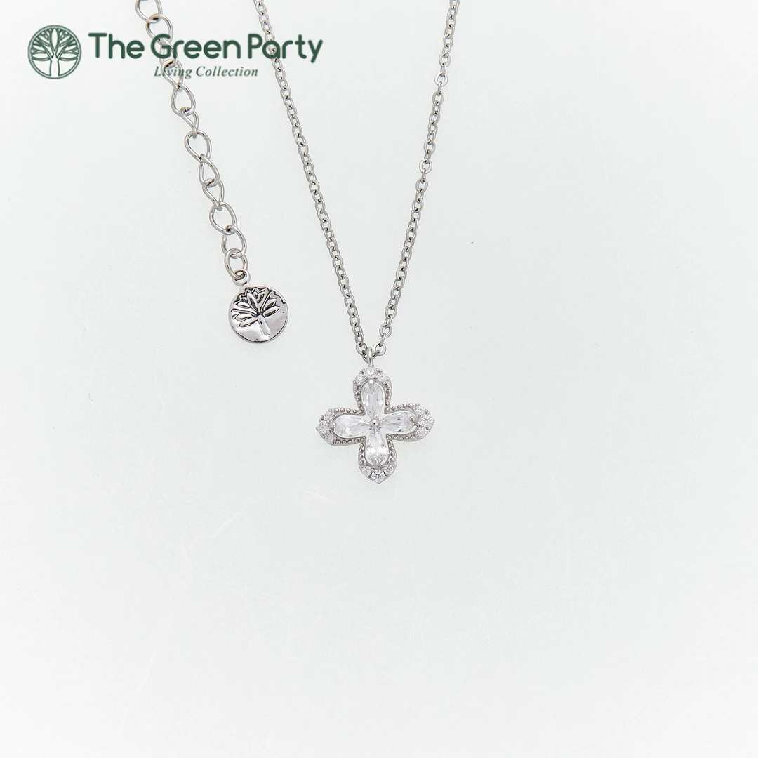 TheGreenParty925纯银项链带证书 十字架花朵项链