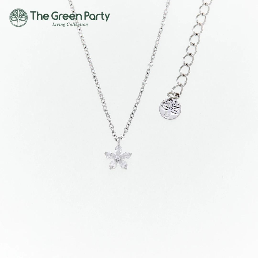 925纯银项链带证书 小五片花朵项链