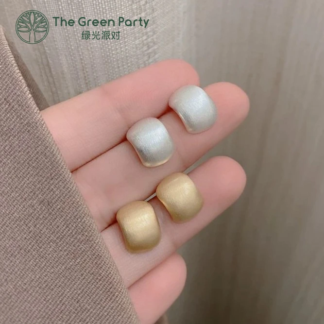 TheGreenParty 925银针微弧拉丝简约时尚港风耳钉