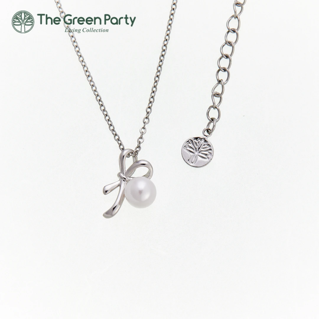 TheGreenParty925纯银项链带证书【温柔之光】 施家澳白珠蝴蝶结